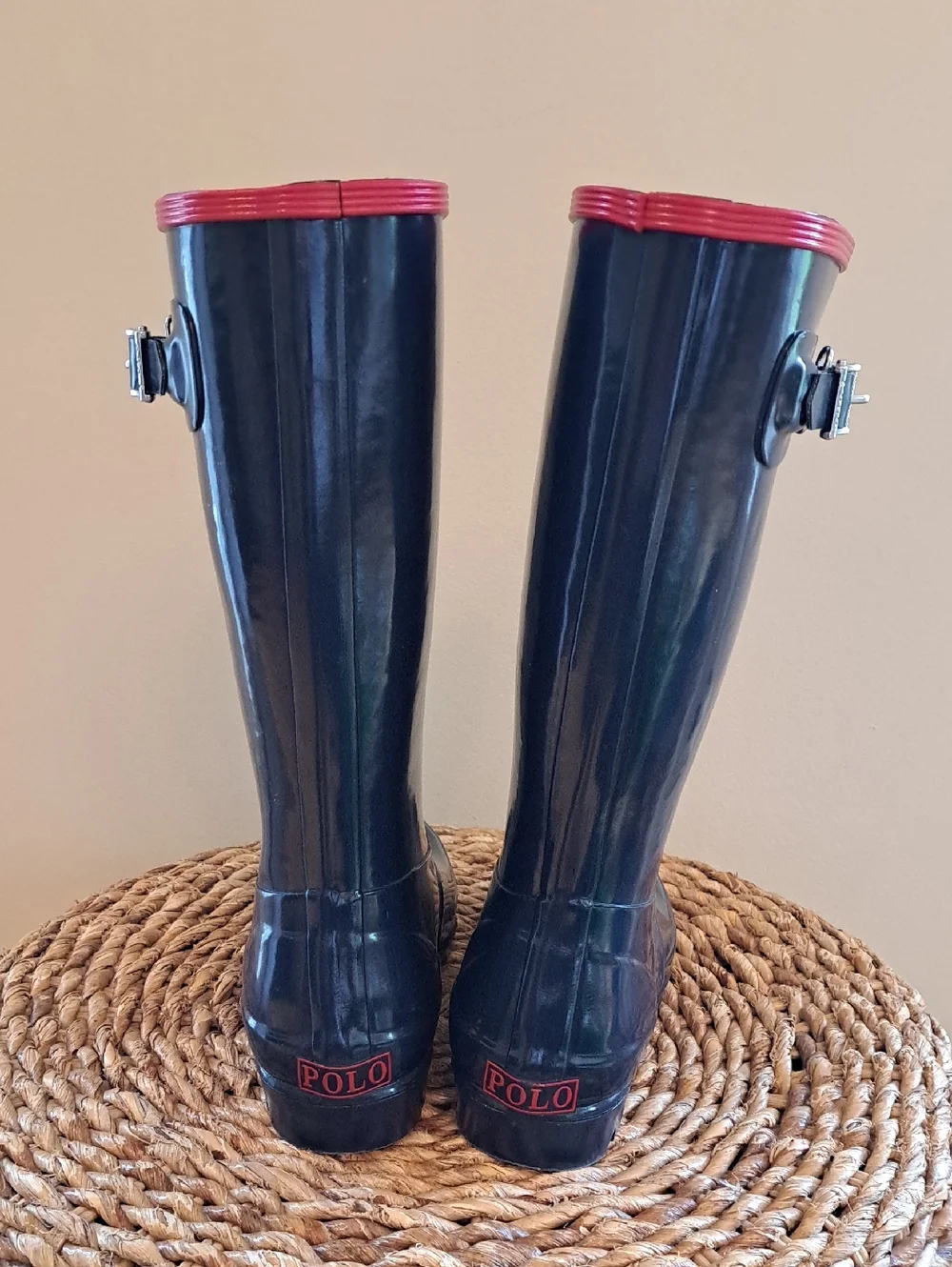 Polo Ralph Lauren Youth Unisex‎ Rain Navy/Red Wellie Rain/Outdoor Tall Boots 2